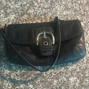 Coach Black Leather Clutch with Silver Buckle